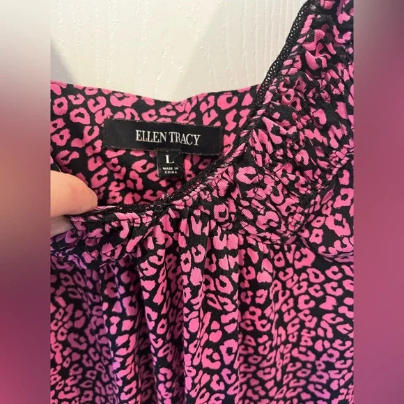 Ellen Tracy Large Black Pink Nighty Coquette Feminine Graphic Print Sleepwear - Picture 2 of 8